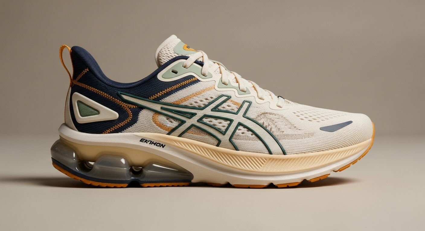 A well-cushioned supportive shoe shown in profile
