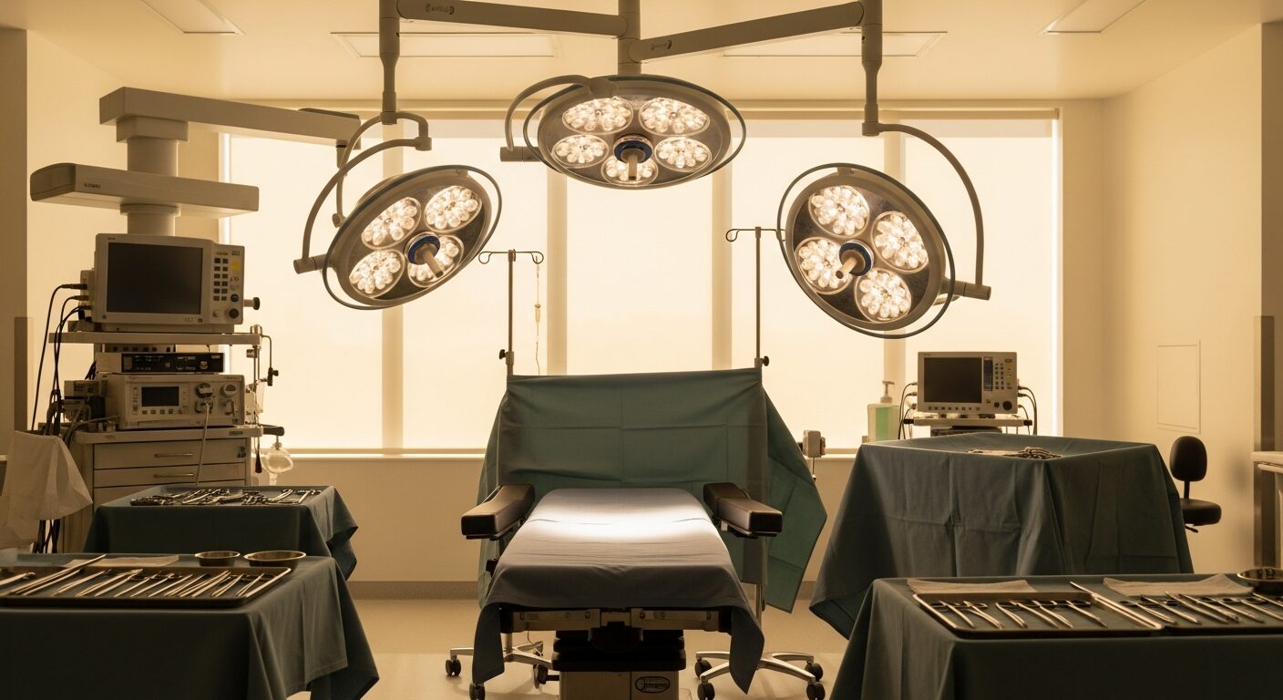 A surgical team preparing the operating room